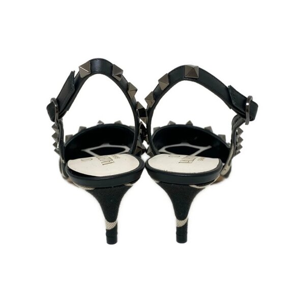 VALENTINOGARAVANI - Black Beige Canvas Leather Women's Sandals 216-080525 - Picture 3 of 6